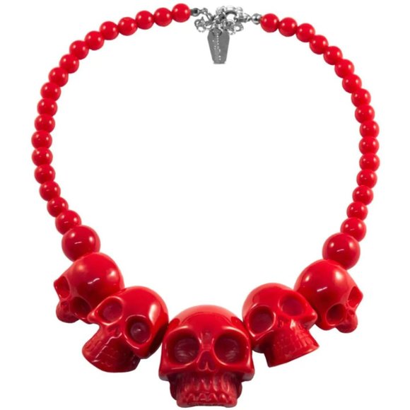 Red Chunky Skull Collection Resin Necklace Gothic Punk NWT - Picture 1 of 4